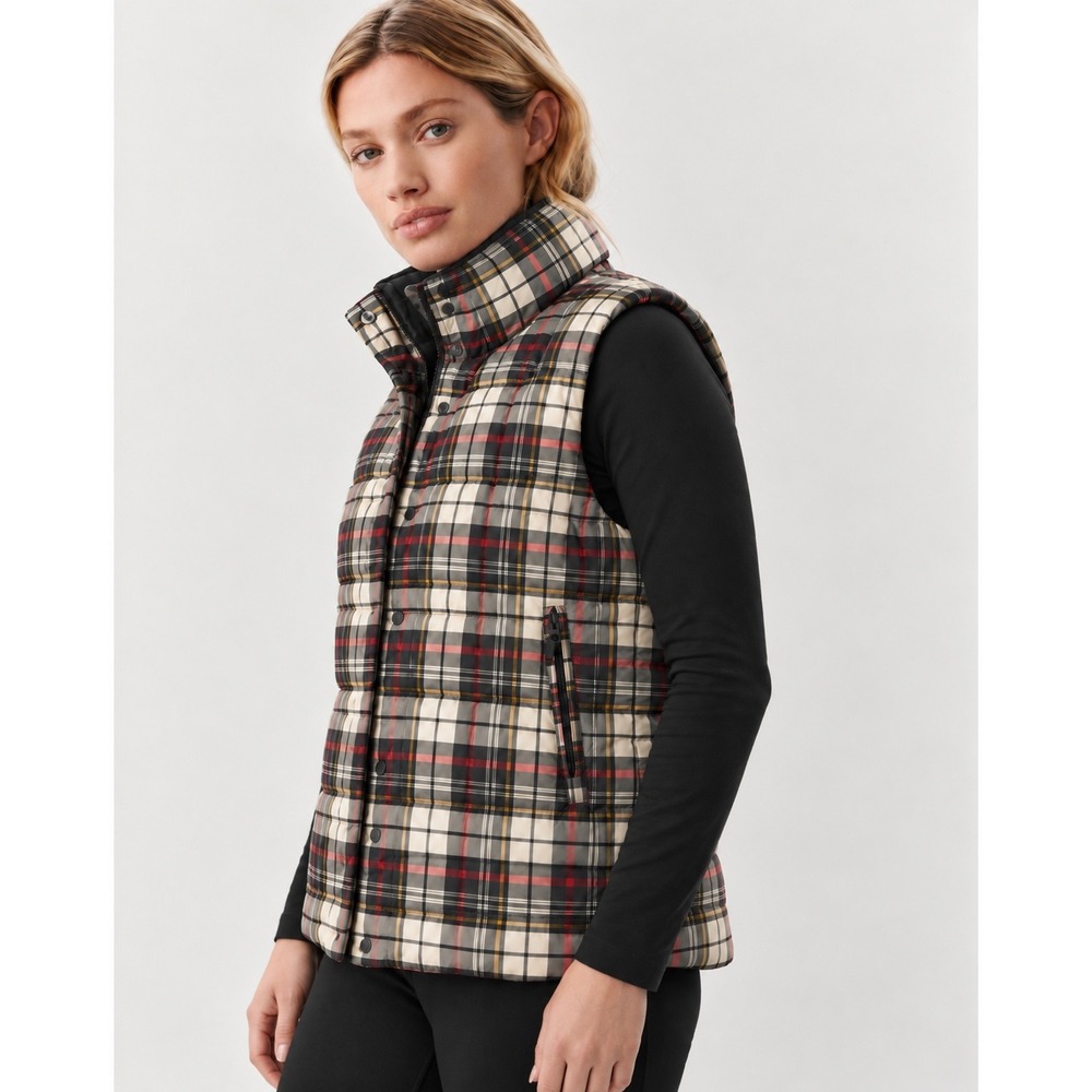 Eddie Bauer 700 Fill Goose Down Puffer Vest Plaid Red Black Women Medium EB700